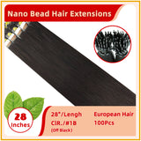 28" #1B 100 Strands Virgin Hair  Nano Bead Hair Extensions