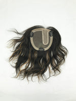 Mono Top Human Hair Piece, 13.5x12.5cm Area, 30cm Long, Darkest Brown with Highlight