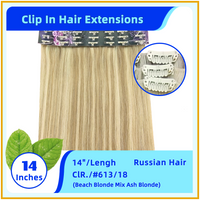 14" #613/18 Russian Hair Clip In Hair Extensions Beach Blonde Mix Ash Blonde