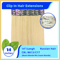 16" #60/C17 Russian Hair Clip In Hair Extensions  Platinum Blonde Mix Cream Blonde