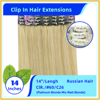 14" #60/C26 Russian Hair Clip In Hair Extensions  Platinum Blonde Mix