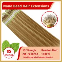 15" #18/60 100 Strands  Russian Hair Nano Bead Hair Extensions