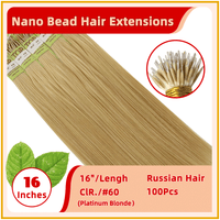 16" #60  100 Strands  Russian Hair Nano Bead Hair Extensions Platinum Blonde