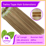 16" 20 Pieces Twins Tape Russian Hair Extensions