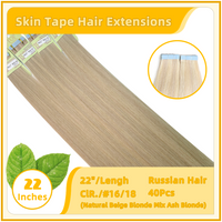 22" 40 Pieces (20 Sandwiches) Skin Tape Hair Extensions