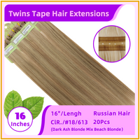 16" #18/613 20 Pieces Russian Hair Twins Tape Hair Extensions Dark Ash Blonde Mix Beach Blonde