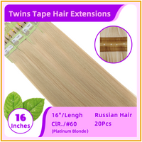 16" #60 20 Pieces Russian Hair Twins Tape Hair Extensions Platinum Blonde