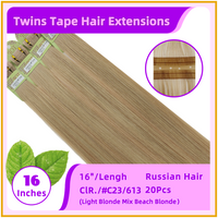 16" 20 Pieces Twins Tape Russian Hair Extensions