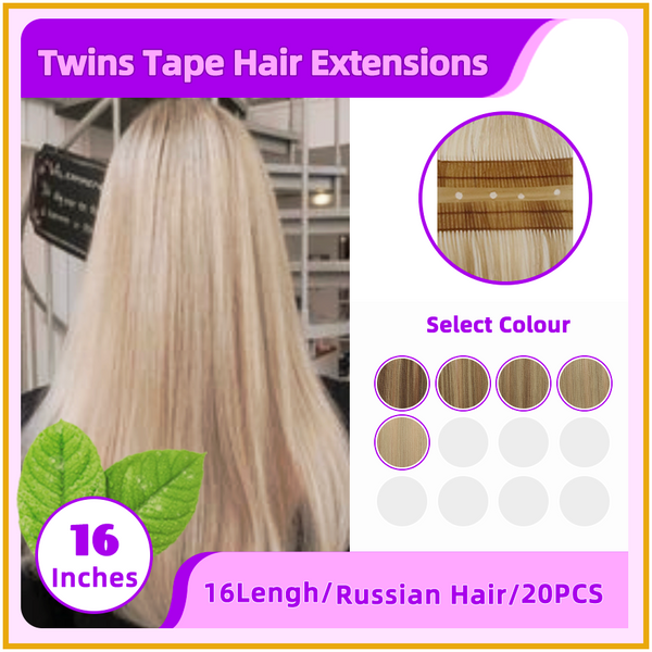 16" 20 Pieces Twins Tape Russian Hair Extensions