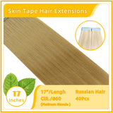 17" 40 Pieces (20 Sandwiches) Skin Tape Hair Extensions