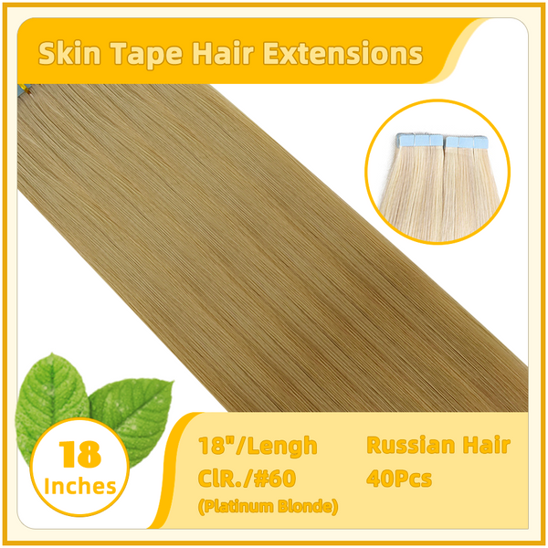 18" 40 Pieces (20 Sandwiches) Skin Tape Hair Extensions