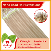 19" #18/613 100 Strands Russian Hair Nano Bead Hair Extensions  Ash Blonde Mix Beach Blonde