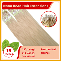 19" #613 100 Strands Russian Hair Nano Bead Hair Extensions  Beach Blonde