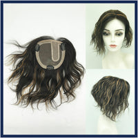 Mono Top Human Hair Piece, 13.5x12.5cm Area, 30cm Long, Darkest Brown with Highlight