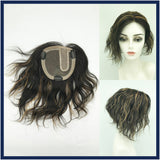 Mono Top Human Hair Piece, 13.5x12.5cm Area, 30cm Long, Darkest Brown with Highlight