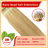 20" #22/60 100 Strands  Nano Beads  Human  Russian Hair Extensions