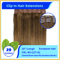 20" #2/(27-6）European Hair Clip In Hair Extensions Darkest Brown Mix Strawberry Blonde