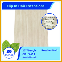 20" #613 Russian Hair Clip In Hair Extensions Beach Blonde