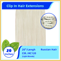 20" #C120 Russian Hair Clip In Hair Extensions Light Blonde