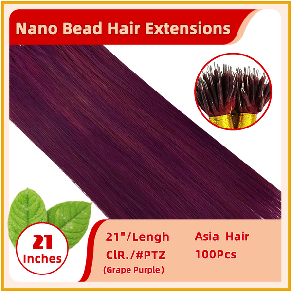 21" #PTZ 100 Strands  Asia  Hair  Nano Bead Hair Extensions