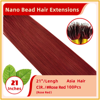 21" #Rose Red 100 Strands  Asia  Hair Nano Bead Hair Extensions Rose Red