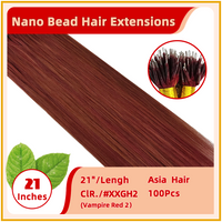 21" #XXGH2 100 Strands Asia Hair Nano Bead Hair Extensions  Vampire Red2