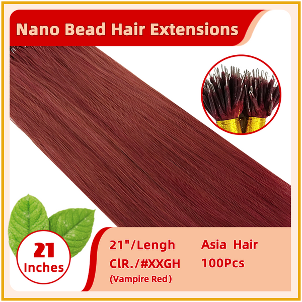 21" #XXGH 100 Strands Asia  Hair  Nano Bead Hair Extensions  Vampire Red