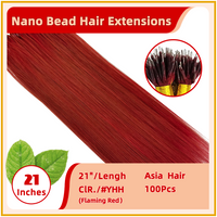 21" #YHH 100 Strands  Asia  Hair Nano Bead Hair Extensions  Flaming Red