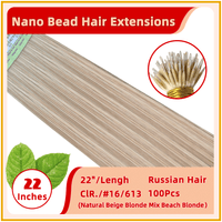 22" #16/613  100 Strands Russian Hair Nano Bead Hair Extensions Natural Beige Blonde Mix Beach Blonde