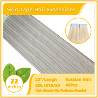 22" 40 Pieces (20 Sandwiches) Skin Tape Hair Extensions