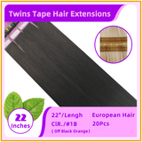 22" 20 Pieces Twins Tape European Hair Extensions