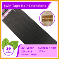 22" #1B 20 Pieces European Hair Twins Tape Hair Extensions Off Black Orange