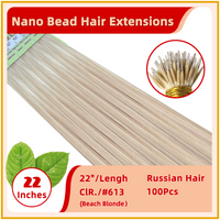 22" #613  100 Strands Russian Hair Nano Bead Hair Extensions Beach Blonde