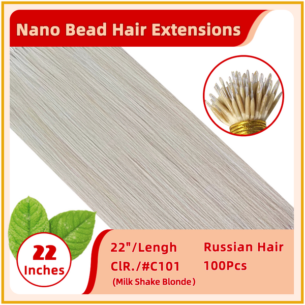 22" #C101 100 Strands  Nano Beads Human  Russian Hair Extensions Milk Shake Blonde