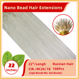 22" 100 Strands Russian Hair Nano Bead Hair Extensions