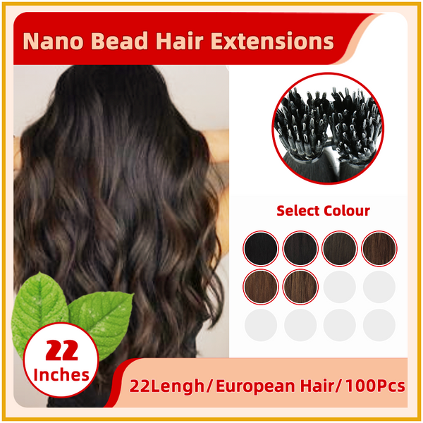 22" 100 Strands  European Hair Nano Bead Hair Extensions