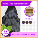 22" 20 Pieces Twins Tape European Hair Extensions