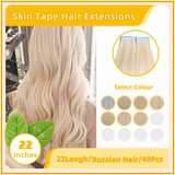 22" 40 Pieces (20 Sandwiches) Skin Tape Hair Extensions