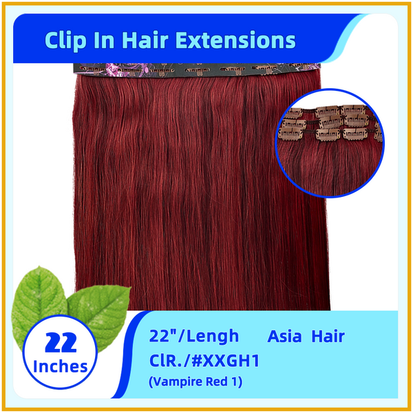 22" #XXGH1  Asia  Hair Clip In Hair Extensions Vampire Red 1