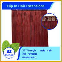 22" #YHH2  Asia  Hair Clip In Hair Extensions Flaming Red 2
