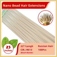23" #613 100 Strands  Nano Micro Beads Nano Ring Tip Human  Russian Hair Extensions  Beach Blonde