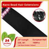 24" 100 Strands European Hair Nano Bead Hair Extensions