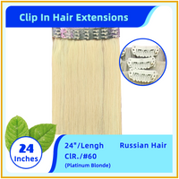 24" #60  Russian Hair Clip In Hair Extensions Platinum Blonde