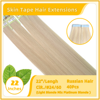 22" 40 Pieces (20 Sandwiches) Skin Tape Hair Extensions