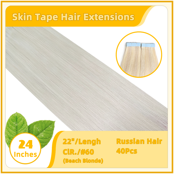24" #60 Beach Blonde Russian Skin Tape Hair Extensions 100g