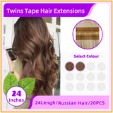 24" 20 Pieces Twins Tape European Hair Extensions