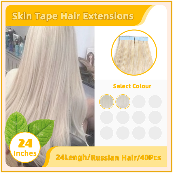 24" 40 Pieces (20 Sandwiches) Skin Tape Hair Extensions