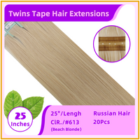 25" #613 20 Pieces Russian Hair Twins Tape Hair Extensions Beach Blonde