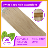 25" 20 Pieces Twins Tape Russian Hair Extensions