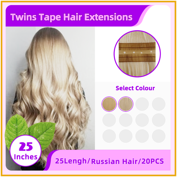 25" 20 Pieces Twins Tape Russian Hair Extensions